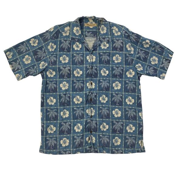 Vintage Tommy Bahama Shirt Mens M Medium Blue Silk Beach Side Floral Hawaiian - Picture 1 of 11